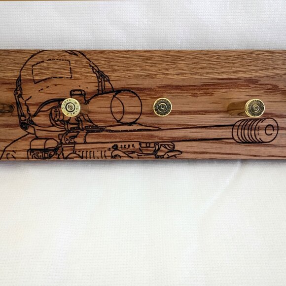 Handcrafted Oak .223 Rifle Casing Key Holder – 13" Gun Enthusiast Wall Rack - Picture 3 of 6